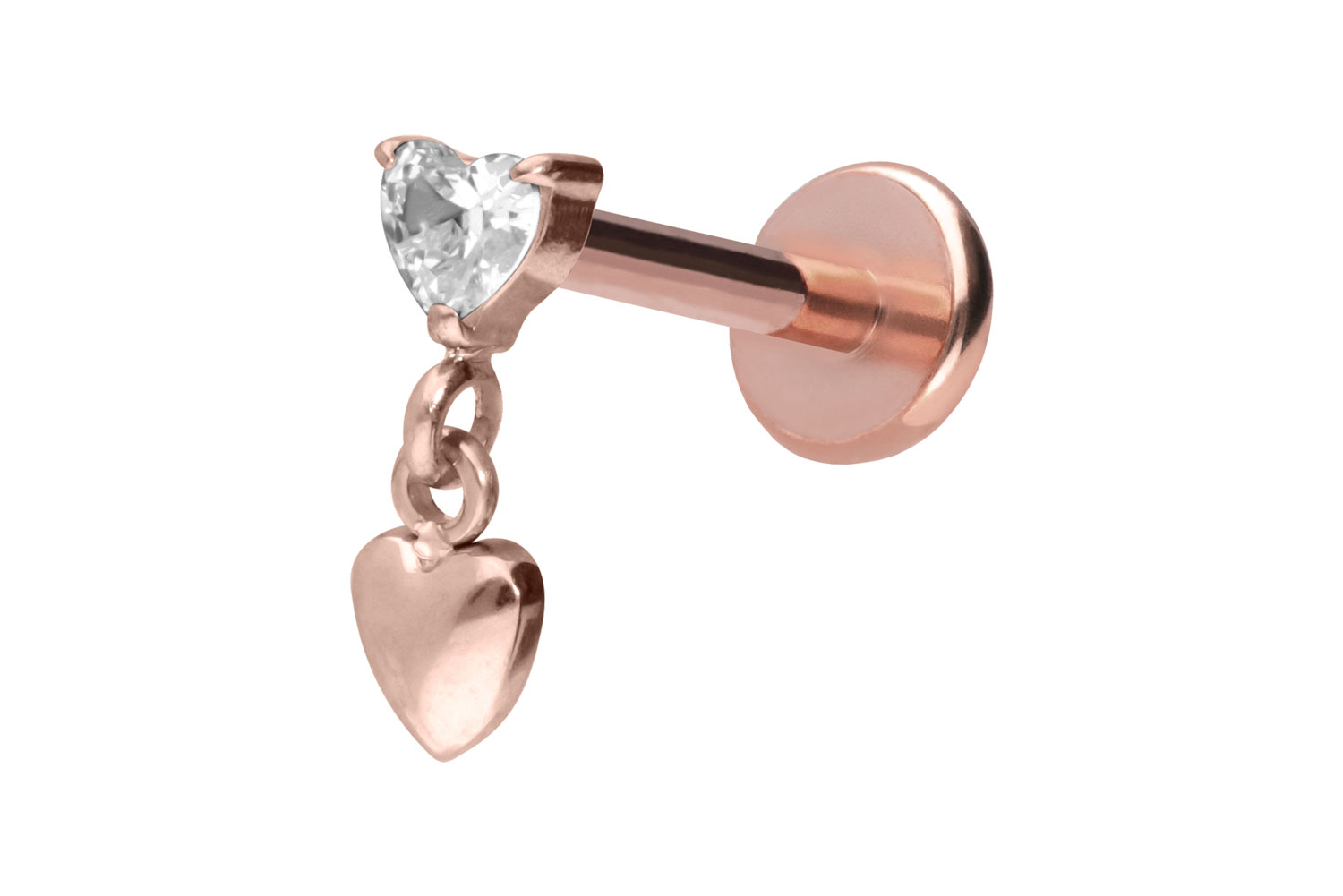 Titan Labret Piercing mit Push Fit 2 HERZEN